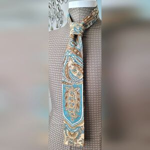 Vintage 70's Square Bottom Tie Men's OS 100% Cotton Retro Pasiley Blue & Brown